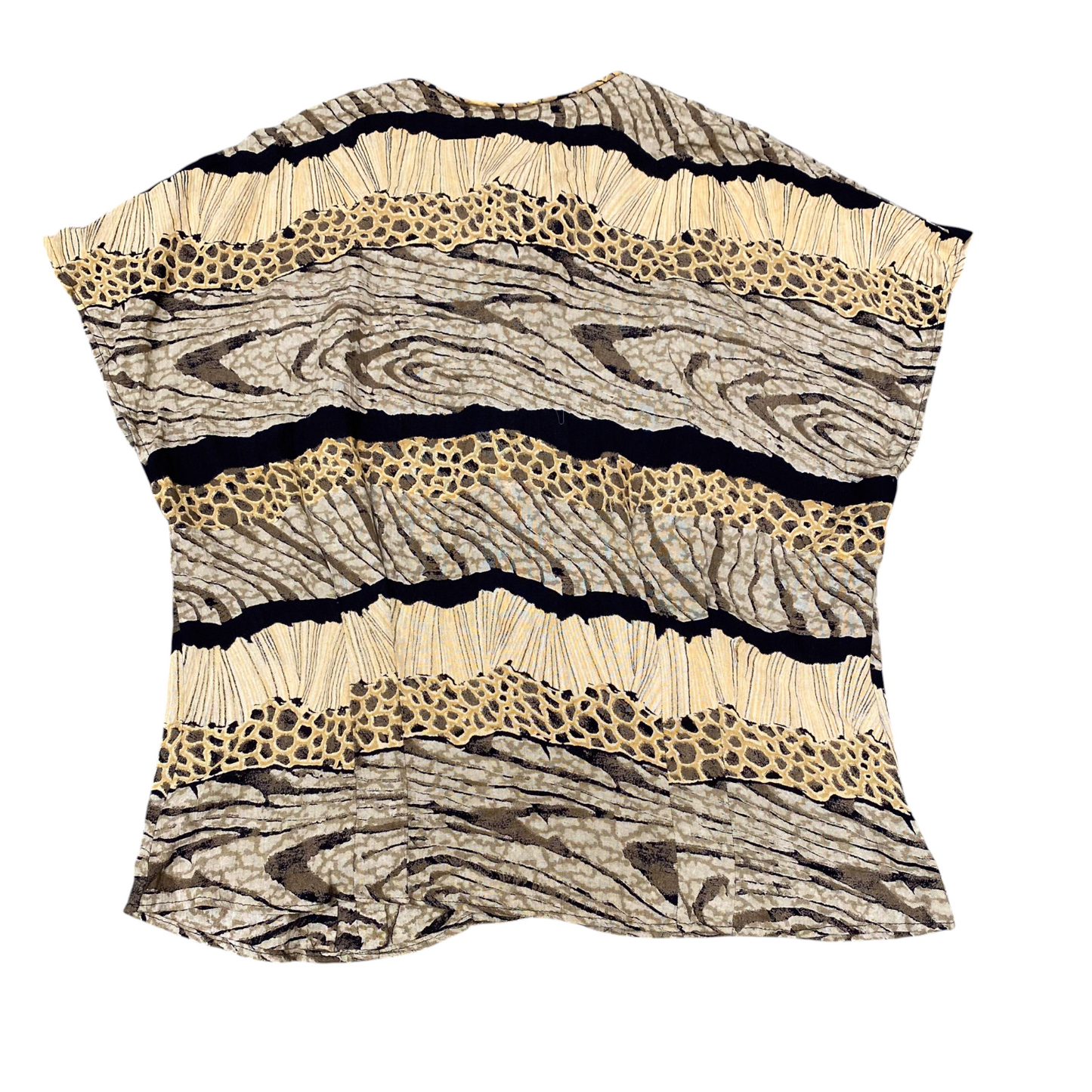 A.K.F Top Womens M Grey Brown Wood Print Sleeveless Round Neck Button Front