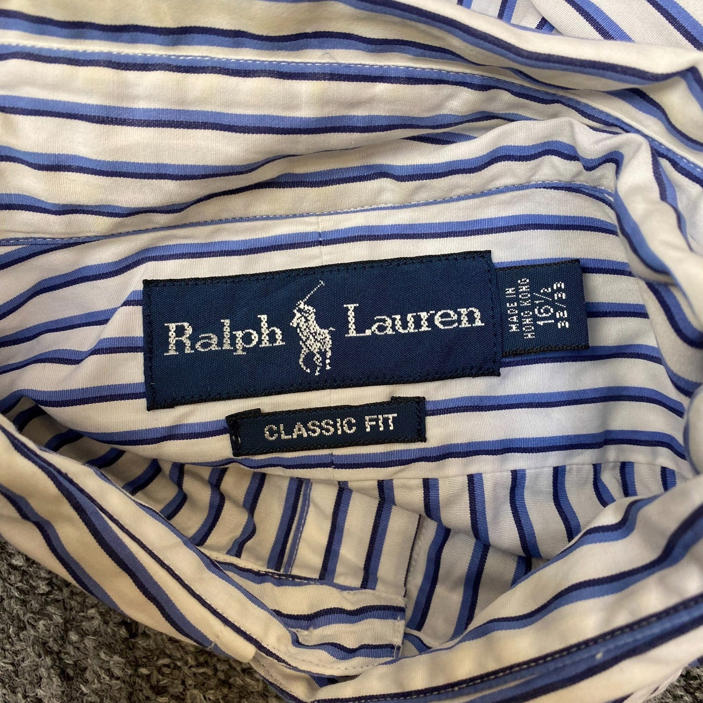 Ralph Lauren Formal Shirt Mens L White Blue Striped Classic Fit Button Down