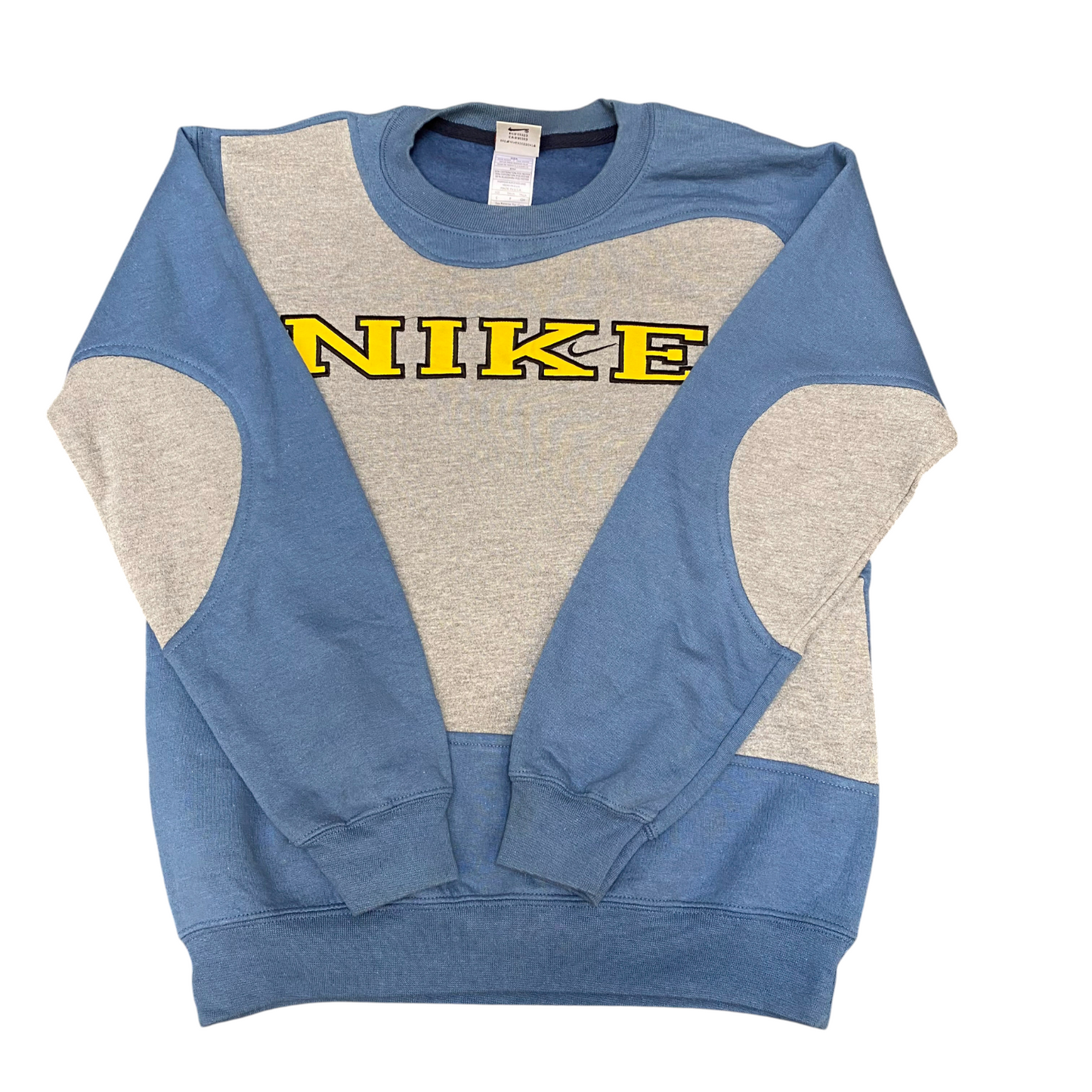 Nike Reworked Sweatshirt Mens Small Blue Grey Embroidered Spell Out Logo Y2K