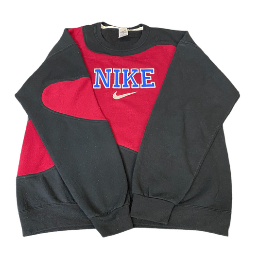 Nike Reworked Sweatshirt Mens L Black Red Embroidered Spellout Logo Vintage Y2K