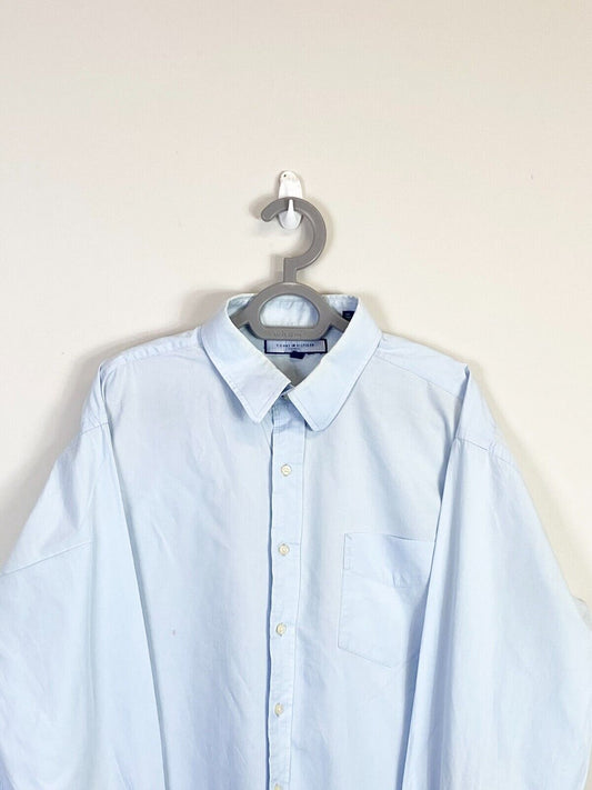 Tommy Hilfiger Dress Shirt Mens XL Blue Single Pocket Long Sleeve Button Down