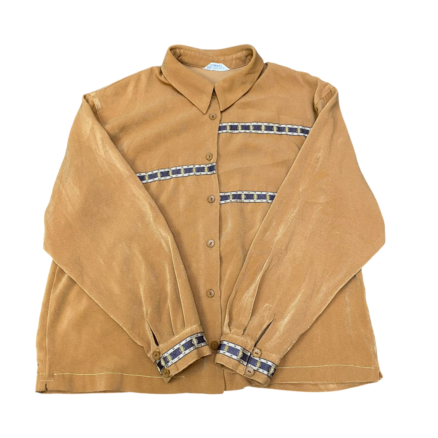 Shirt Top Womens M Brown Casual Long Sleeve Comfortable Collared Button Down