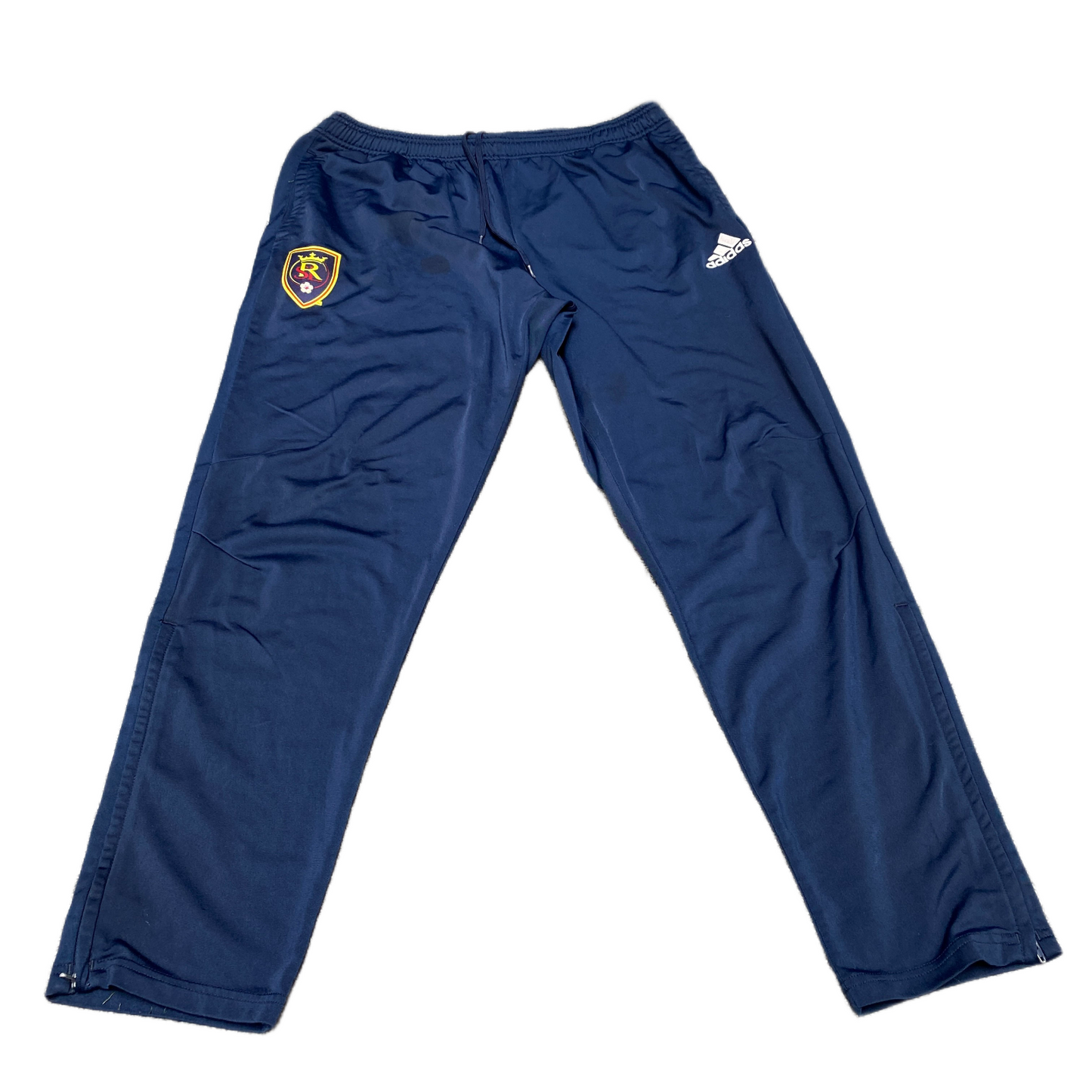 Adidas Joggers Fits as Mens 34" Waist Blue Ankle Zip Drawstring Track Trousers