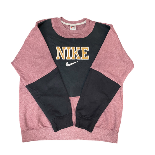 Nike Reworked Sweatshirt Mens Large Black Pink Embroidered Spellout Logo Vtg Y2K
