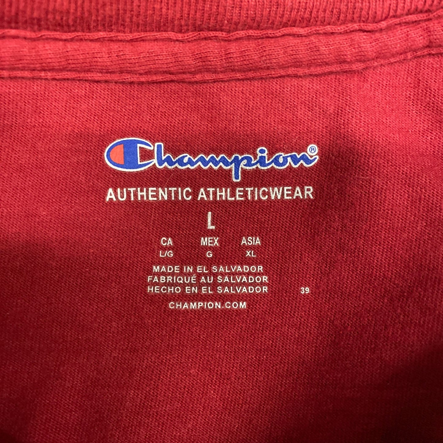 Champion Athleticwear T-Shirt Mens Large Red Short Sleeve Crew Neck Pullover Tee