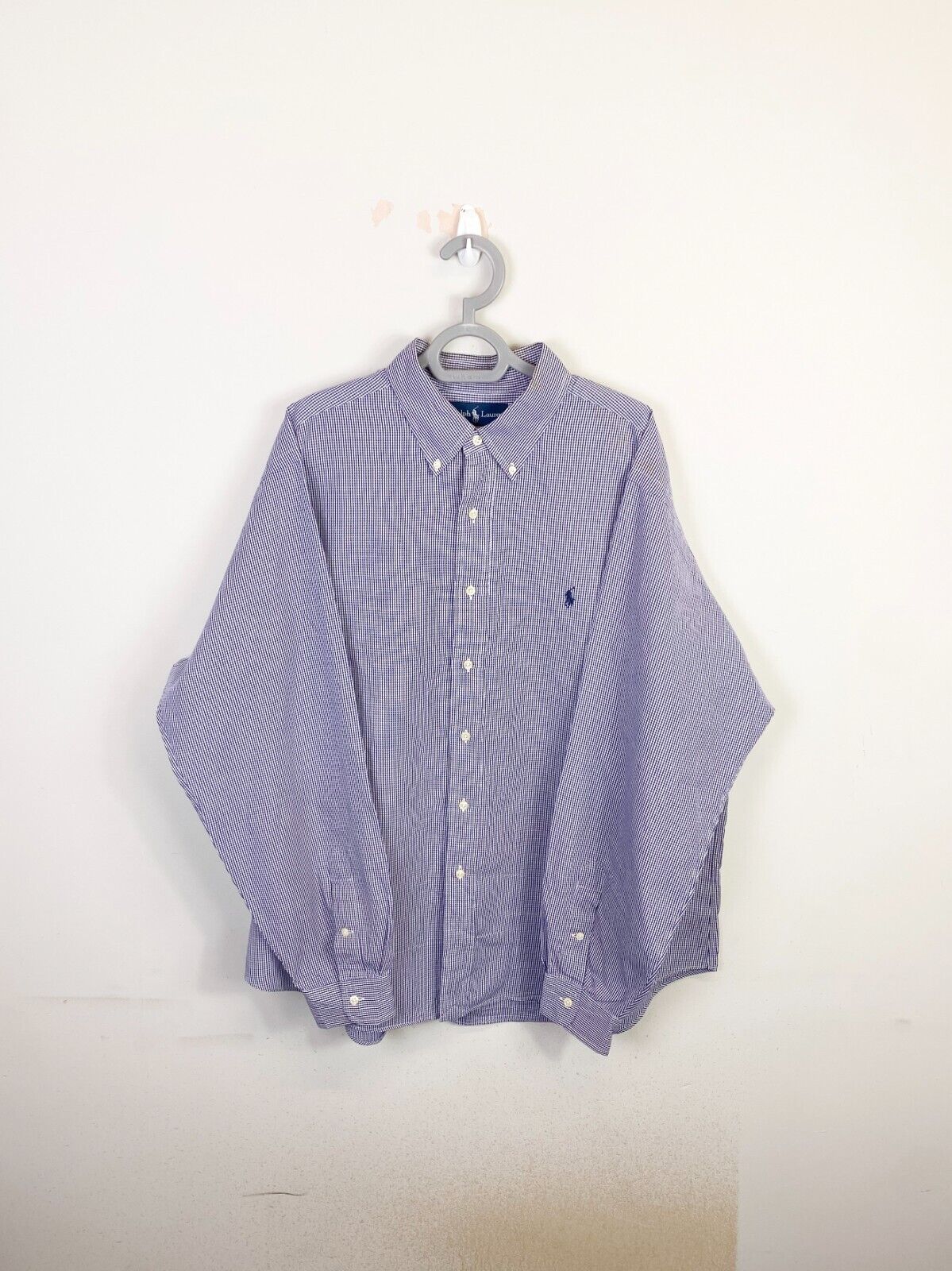 Ralph Lauren Dress Shirt Men XL Purple Checkered Classic Fit Blue Polo Pony Logo