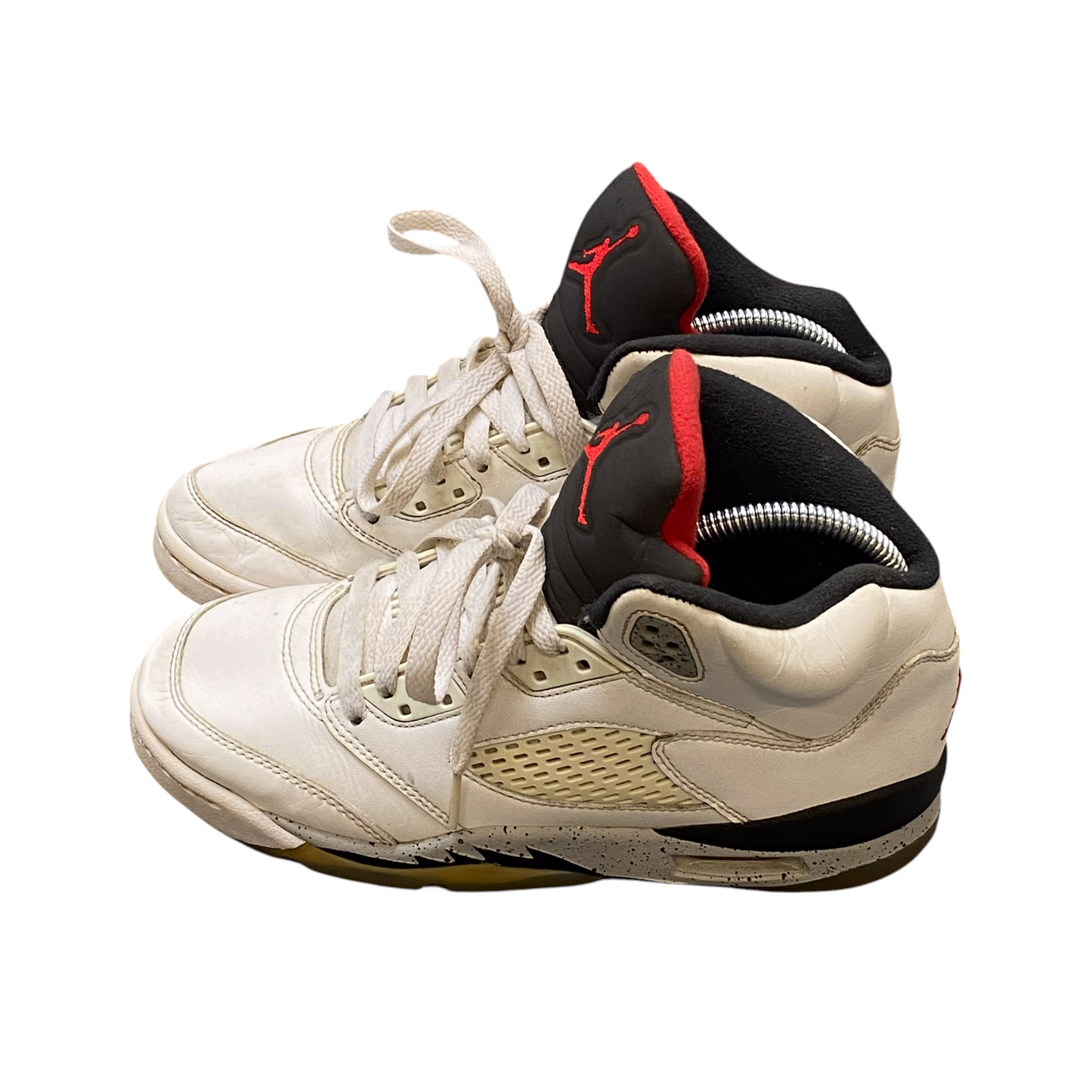 Air Jordan 5 Sneakers Trainers Youth 4.5 White Cement Athletic Logo 440888-104