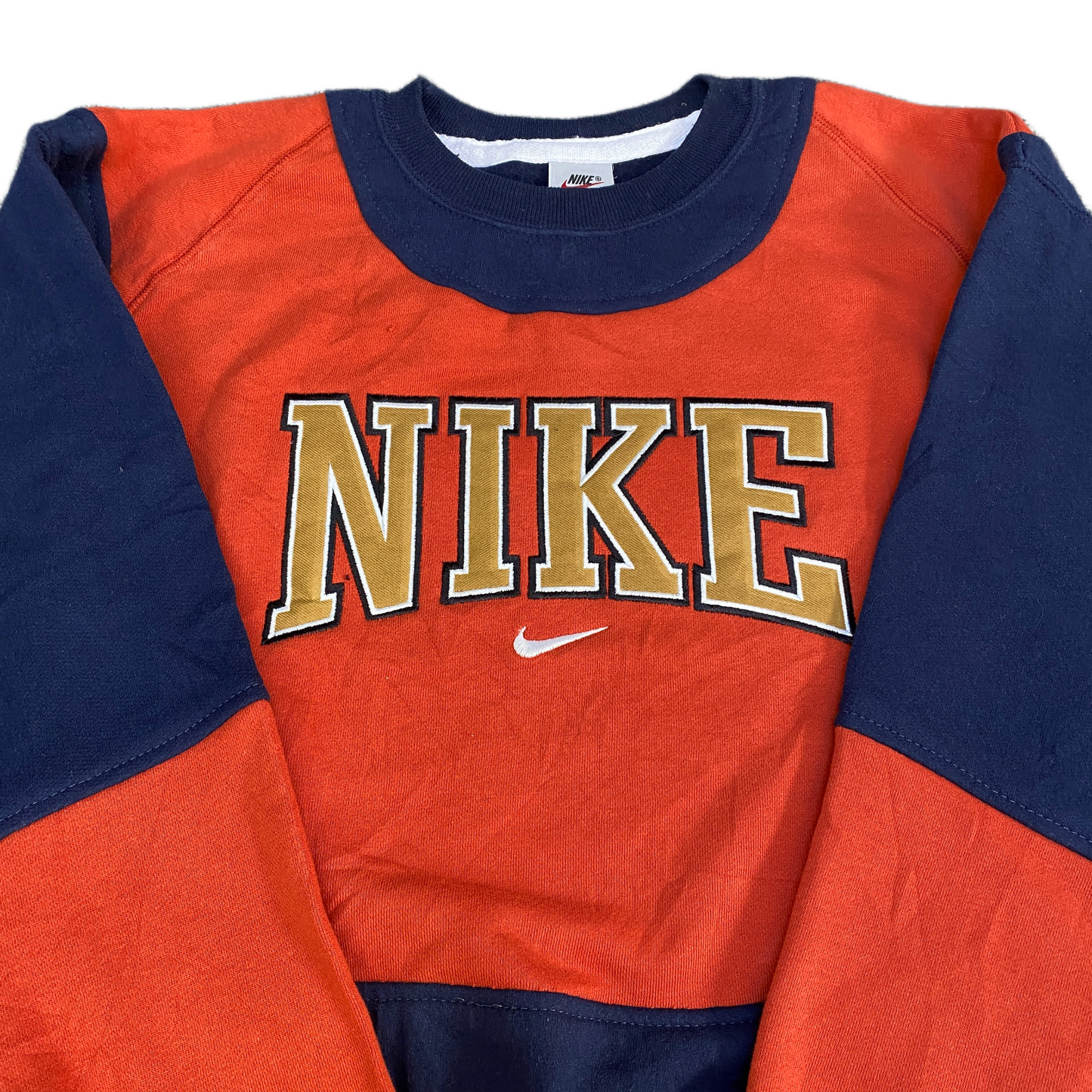 Nike Reworked Sweatshirt Men M Navy Orange Embroidered Spellout Logo Vintage Y2K