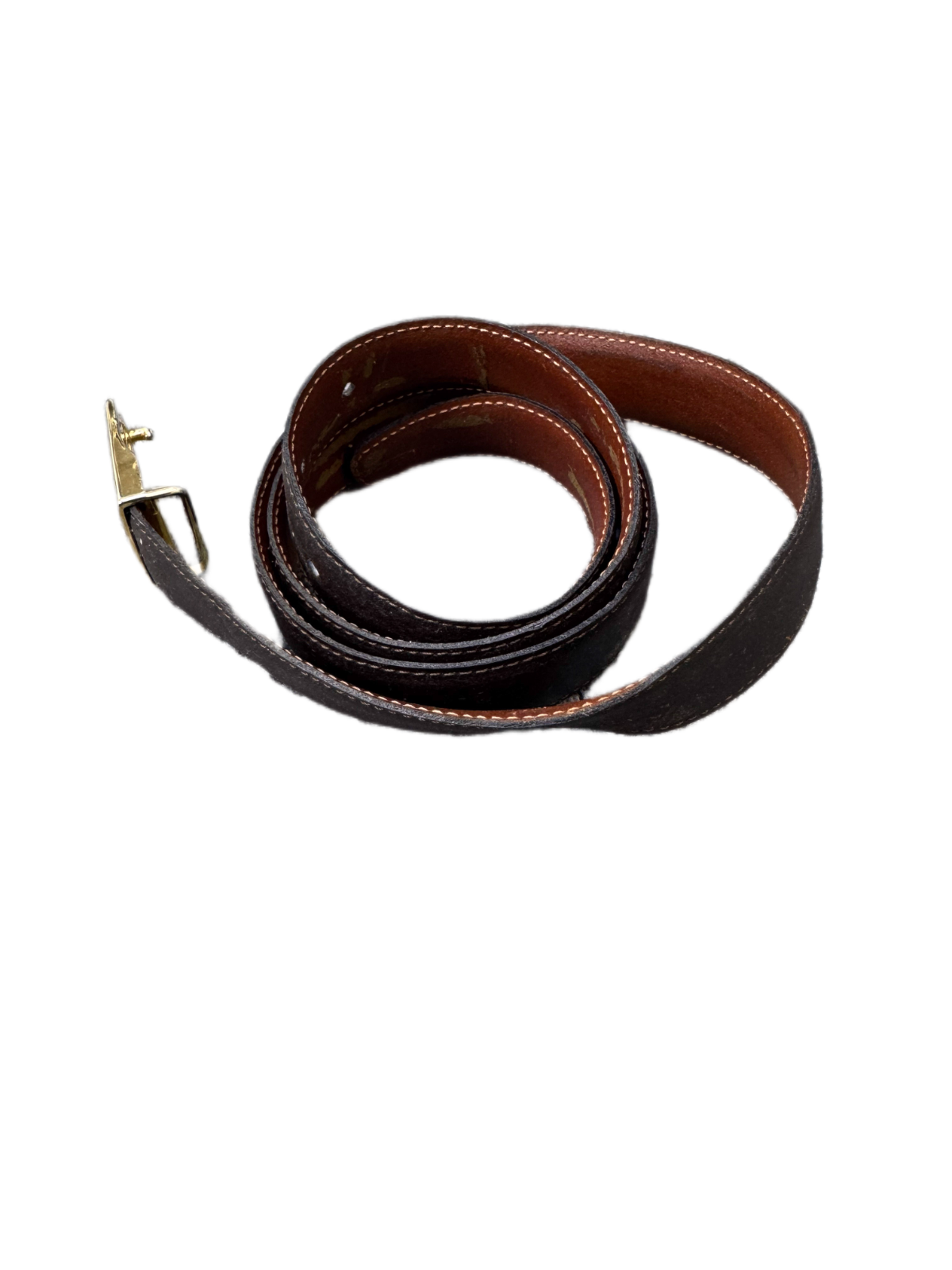 Waist Belt Men Black Brown Leather Adjustable Gold Tone Buckle 40 inches