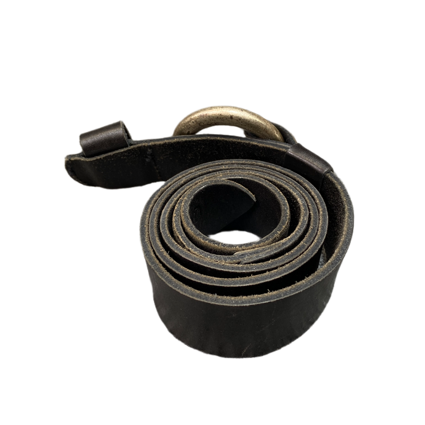 CRS Waist Belt Womens Black Leather Adjustable Brass O-Ring Buckle 39 Inches