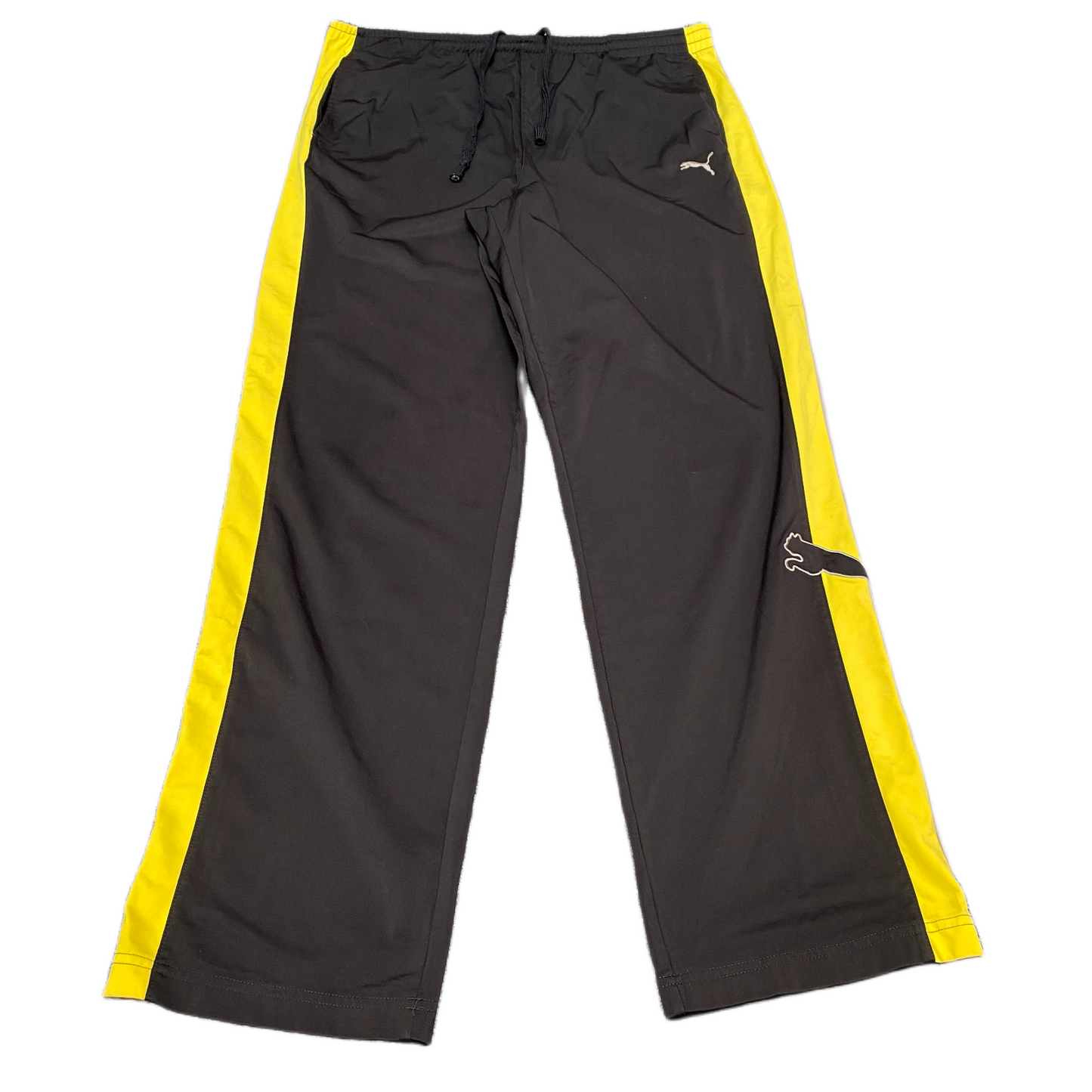 PUMA Joggers Fits as Mens 38" Waist Black Yellow Logo Gym Drawstring Trousers