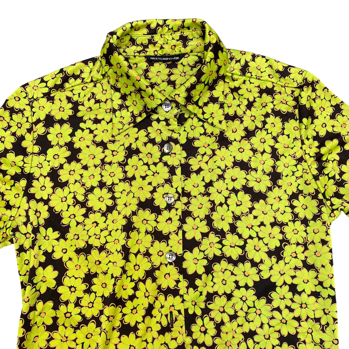 Nice Claup Co. Ltd Hawaiian Shirt Women's S Black Yellow Floral Short Sleeve