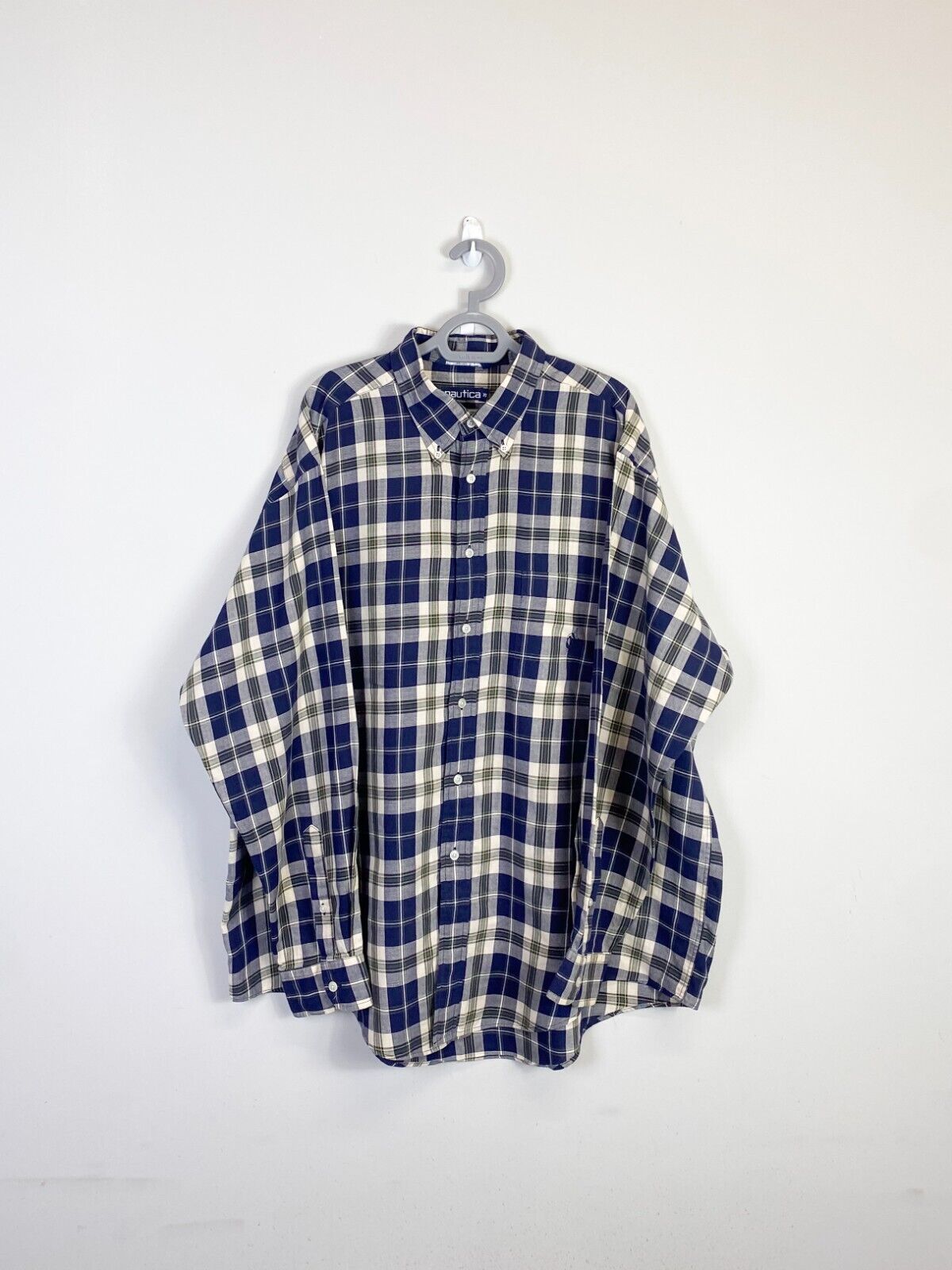 Nautica Shirt Mens XL Blue Plaid Casual Long Sleeve Pocket Collared Button Down