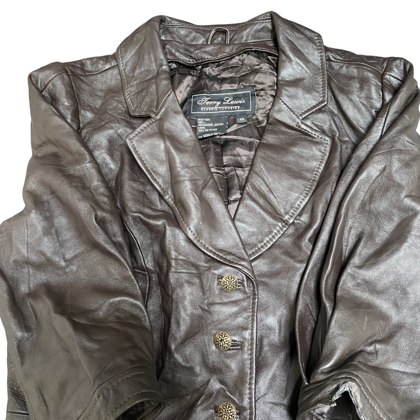Terry Lewis Genuine Leather Blazer Jacket Womens XS Brown Lined Single Breasted
