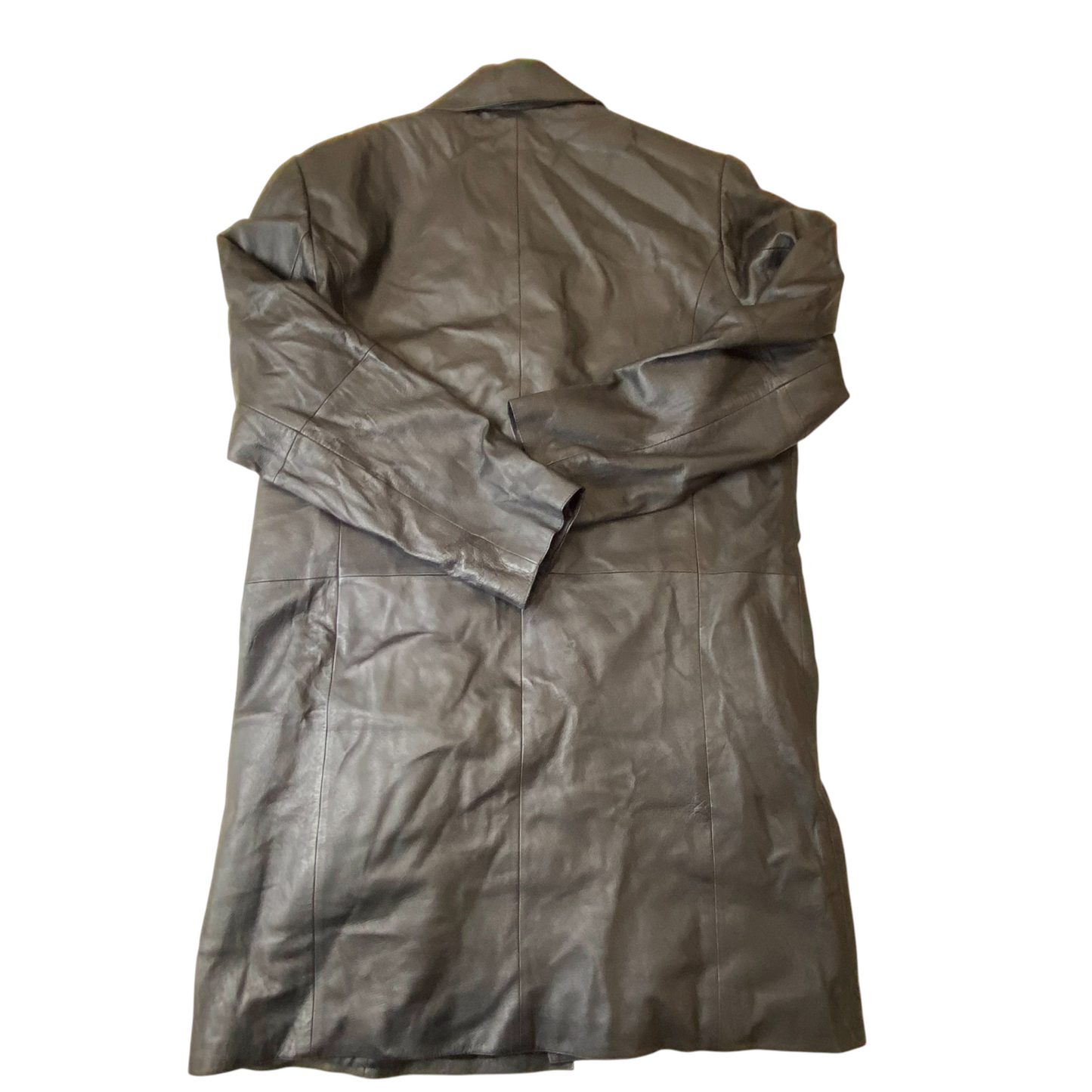 Angelo Litrico Leather Trench Coat Mens Small Black Notch Lapel Single Breasted