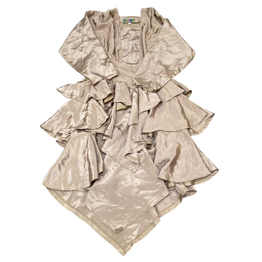 Paris Cocktail Dress Womens M Brown Satin Long Sleeve Layered Asymmetrical Hem