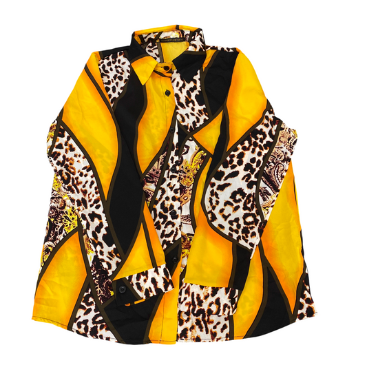 Osharesta Tokyo Shirt Womens M Multi Animal Print Long Sleeve Collar Button Down