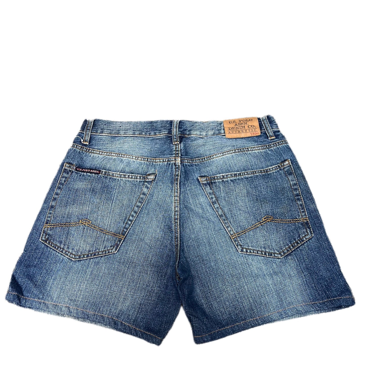 US Polo Assn. Jean Shorts Fits as Mens Medium 32" Waist Blue Denim Whiskered