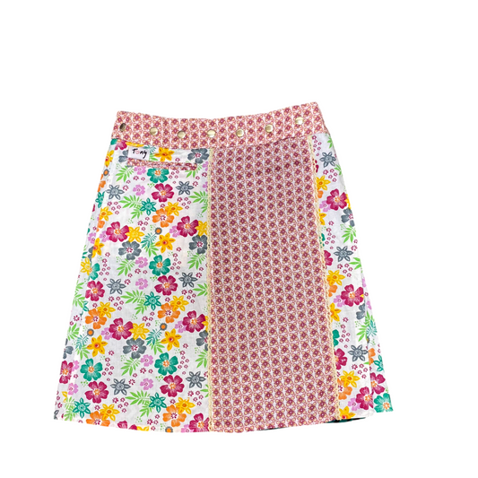 Tony A Line Skirt Women's M White Floral Print Slit Pocket Snap Button Front