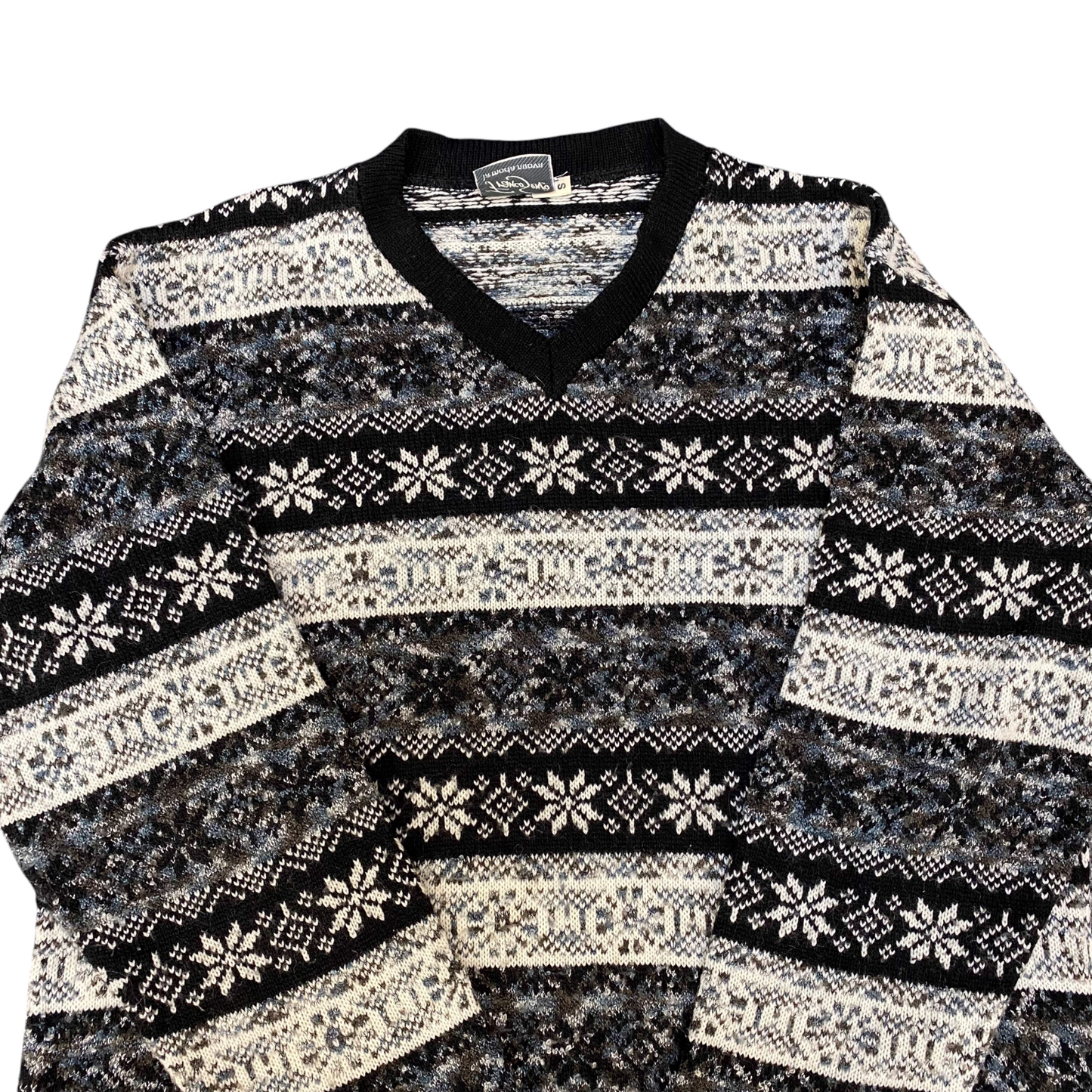 Franco Senzo Jumper Womens Medium Grey Floral Knitted Long Sleeve V-Neck