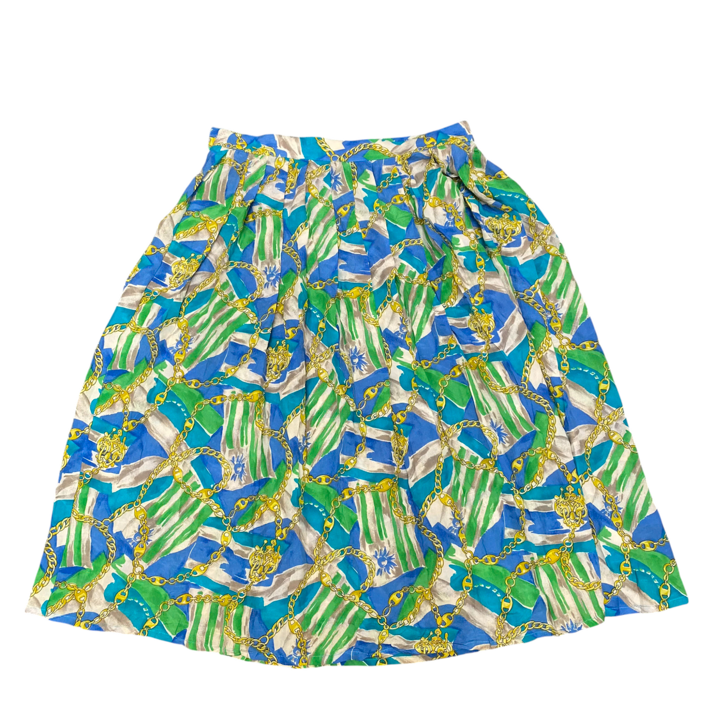 Electre A Line Skirt Womens L Green Abstract Print Plated Outdoor Side Button
