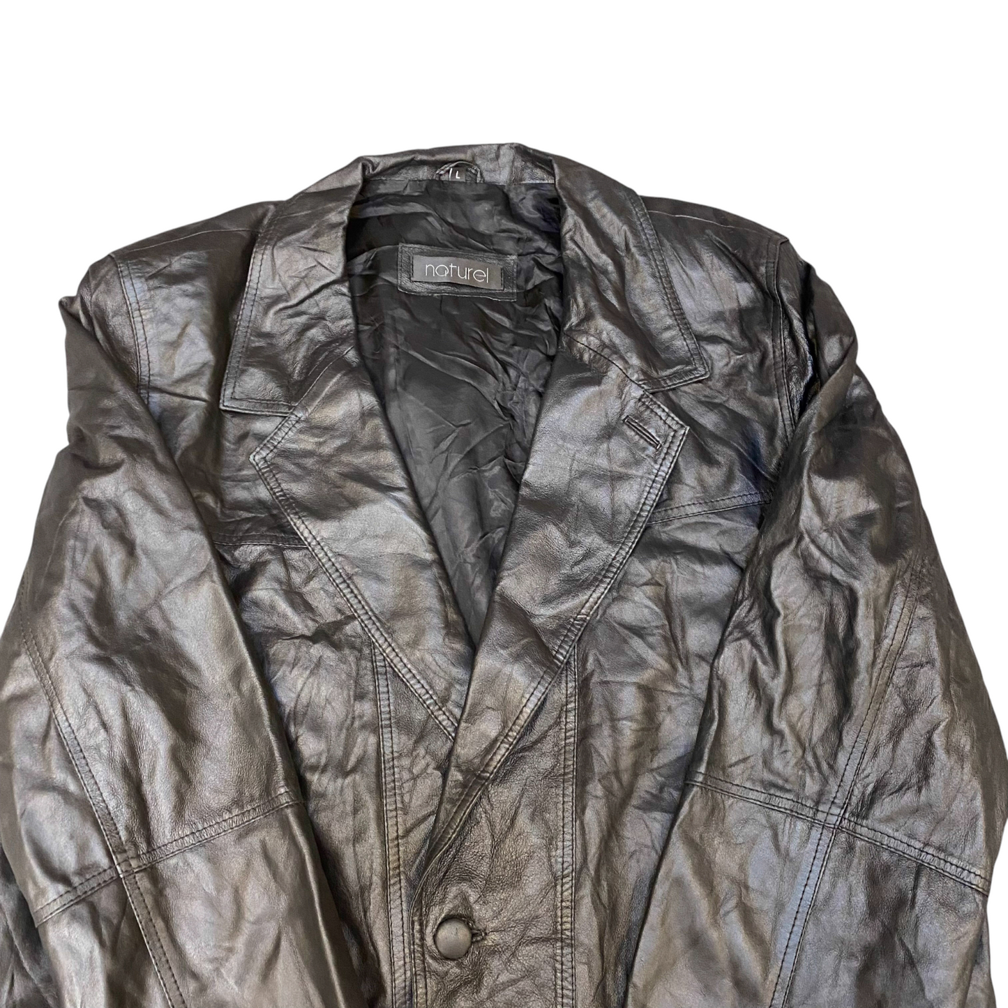 Naturel Genuine Leather Blazer Jacket Mens L Black Notch Lapel Single Breasted