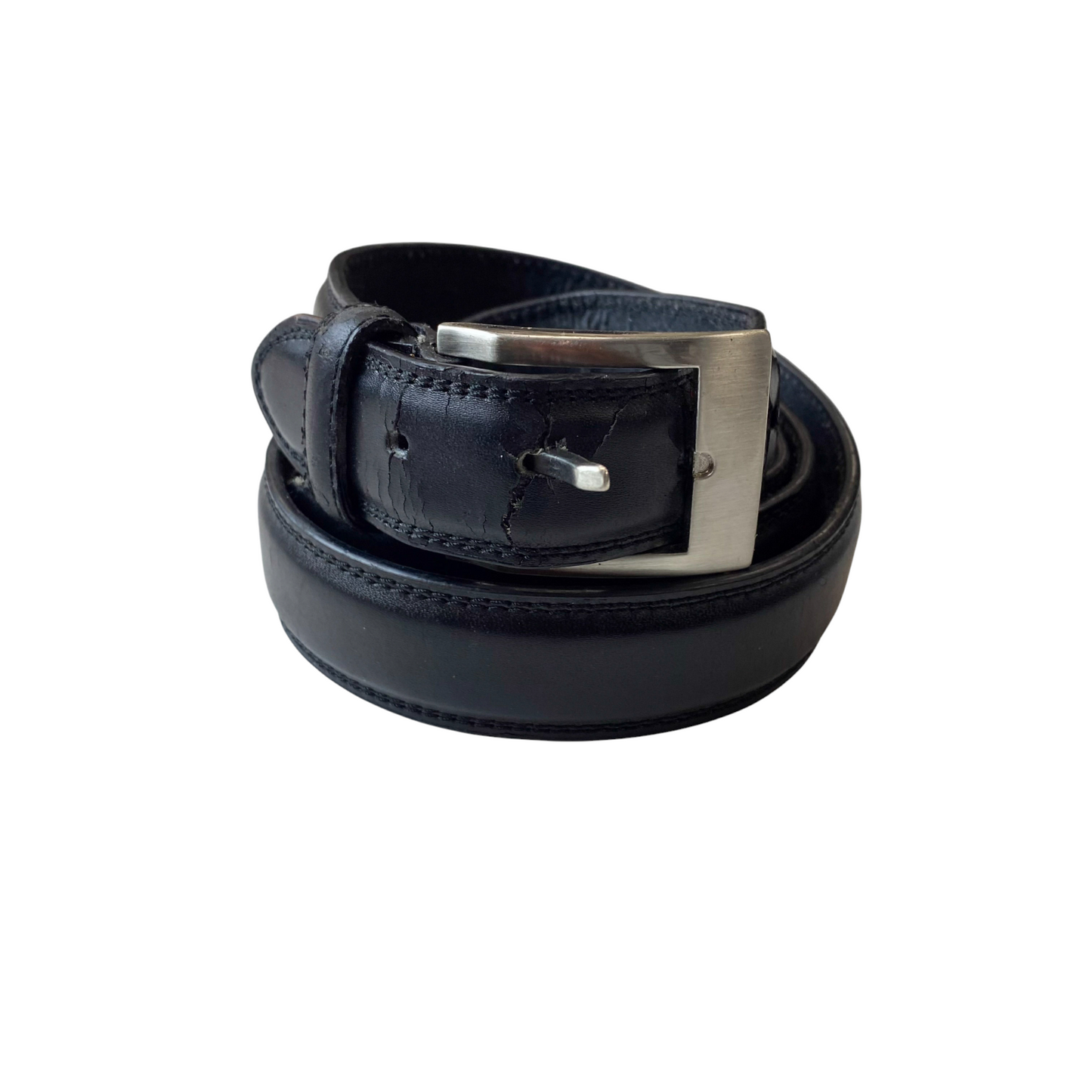 Mens Waist Belt Black Leather Classic Formal Adjustable Pin Buckle Size 49 in