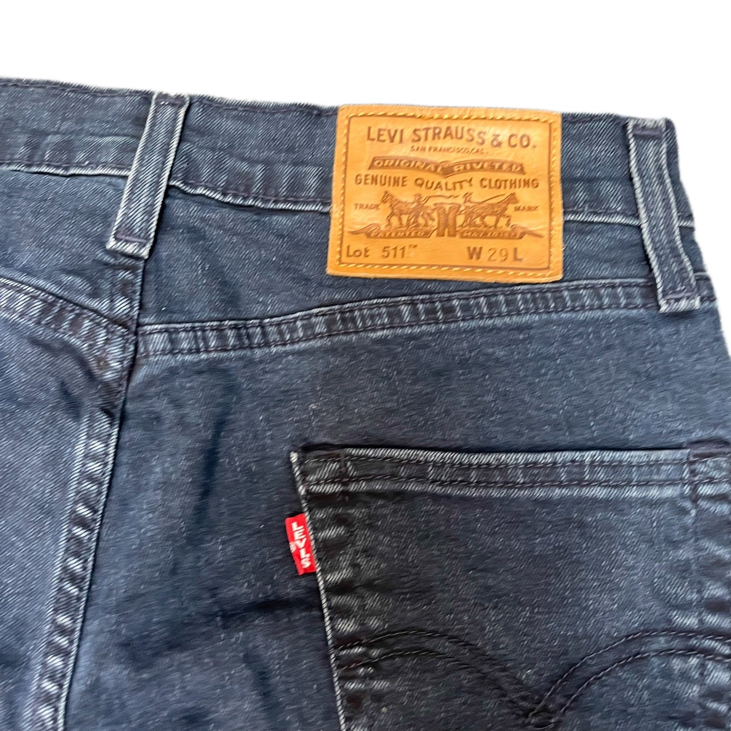 Levi's 511 Jean Shorts Fits as Mens Small 29" Waist Black Denim Slim Fit Red Tab