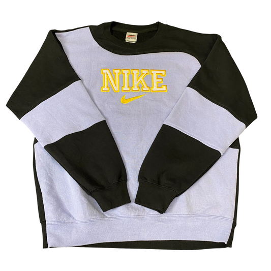 Nike Reworked Sweatshirt Mens M Blue Black Embroidered Spellout Logo Vintage Y2K