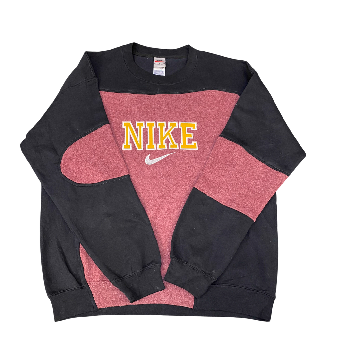 Nike Reworked Sweatshirt Mens Large Black Pink Embroidered Spell Out Logo Y2K