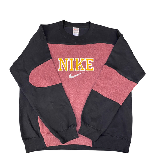 Nike Reworked Sweatshirt Mens Large Black Pink Embroidered Spell Out Logo Y2K