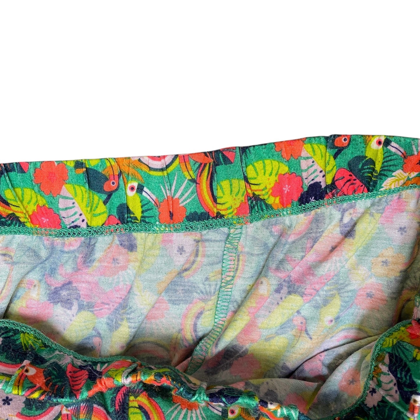 Pajama Shorts Womens XL 28" Waist Multi Tropical Toucan Bird Stretch Dolphin Hem