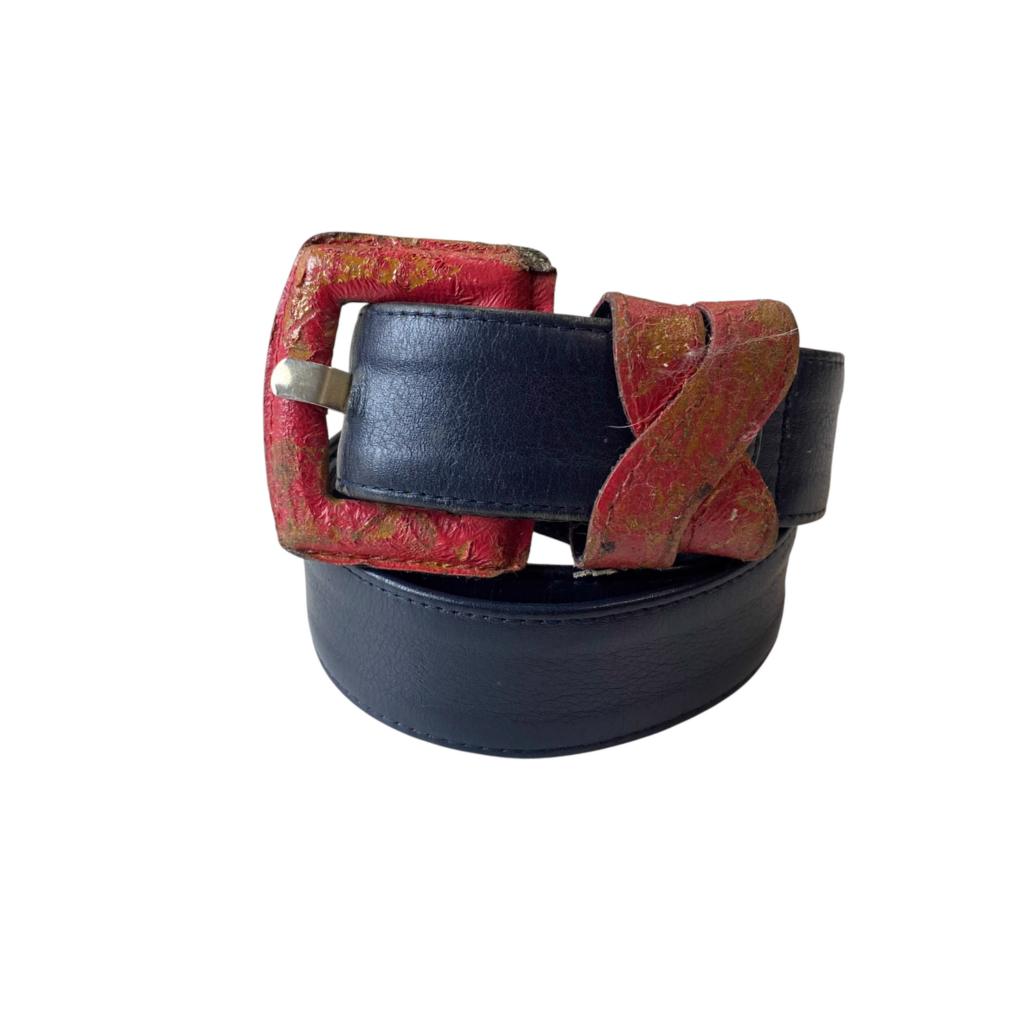 Yarell Casual Waist Belt Womens Black Red Leather Comfortable Pin Buckle Sz 32.5