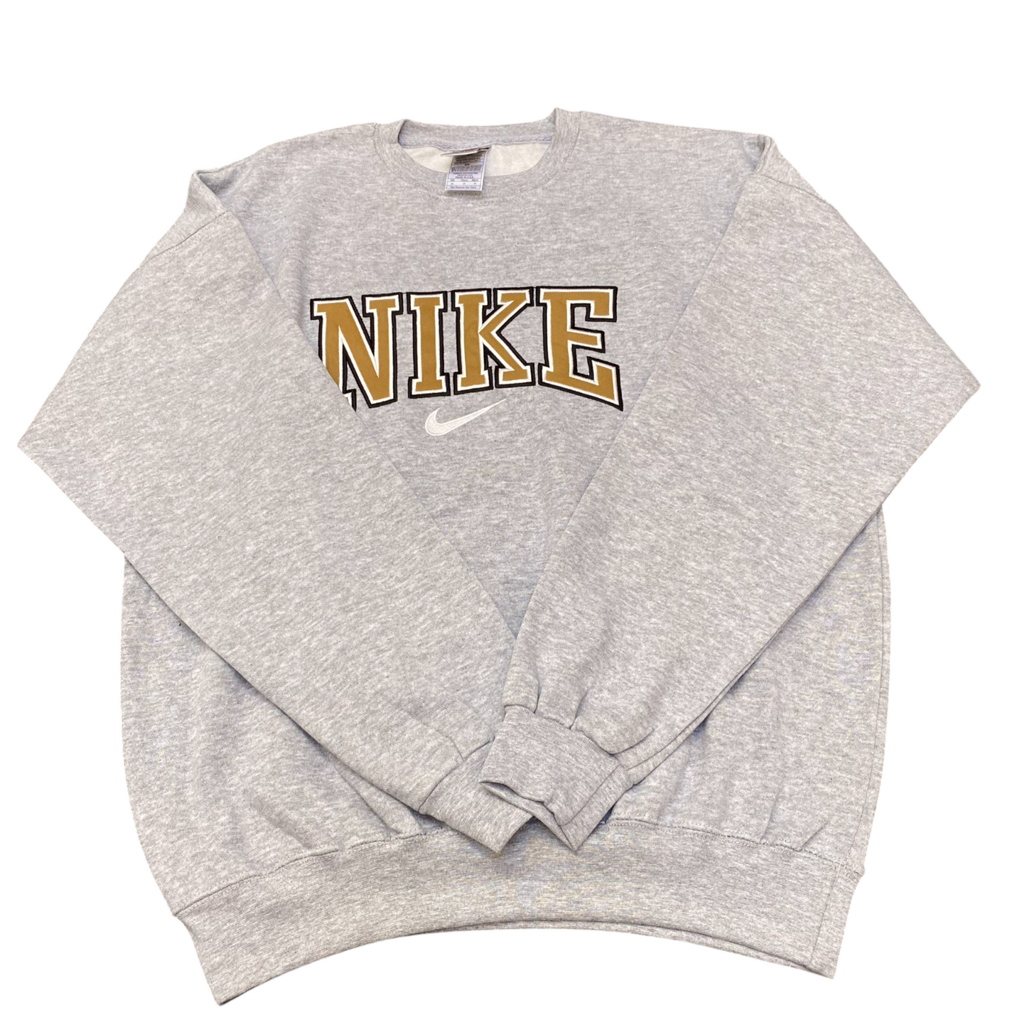 Nike Reworked Sweatshirt Mens Medium Grey Embroidered Spellout Logo Crew Neck