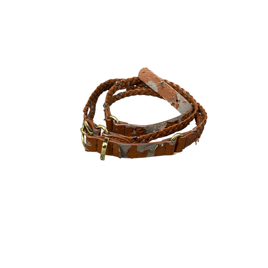Womens Thin Waist Belt Brown Beaded Leather Adjustable Pin Buckle Size 39.5 in