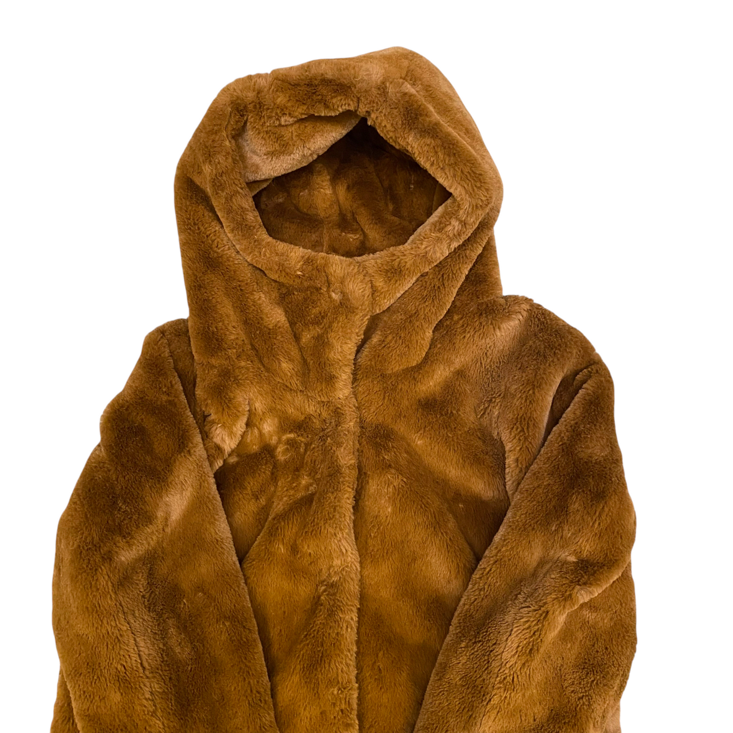 The Outerwear Faux Fur Hooded Coat Womens Large Brown Plush Soft Long Sleeve