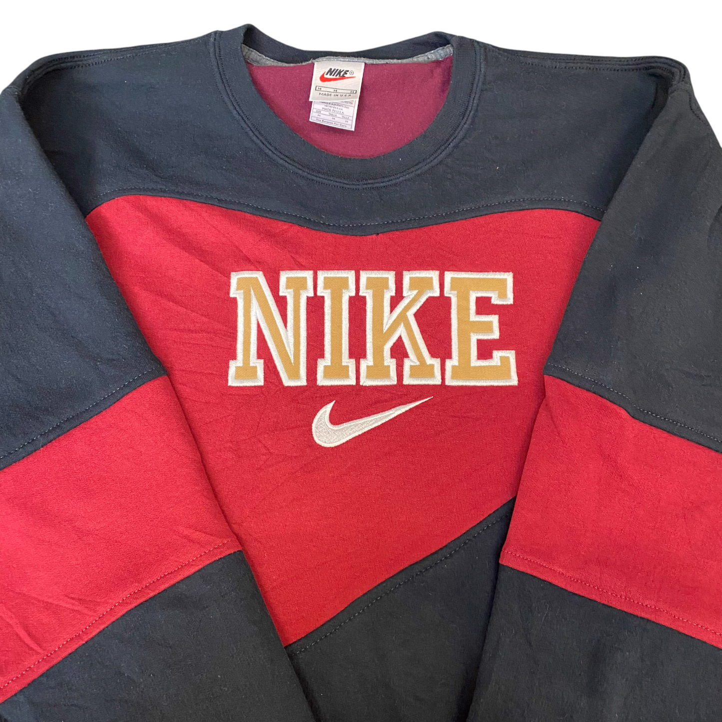 Nike Reworked Sweatshirt Mens M Red Black Embroidered Spellout Logo Vintage Y2K