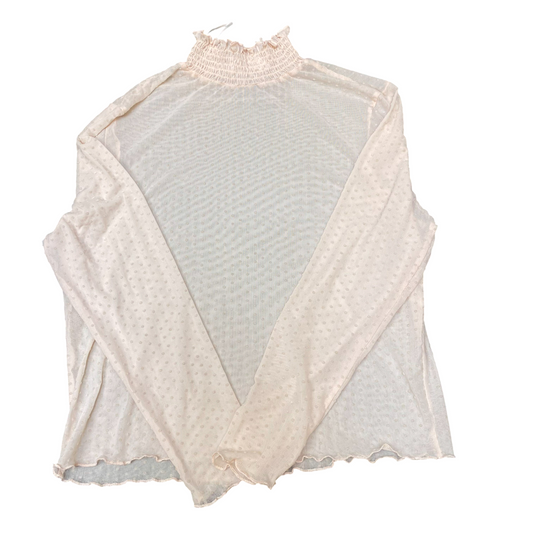 Blouse Top Womens M Pink Sheer Polka Dot Long Sleeve Turtle Neck Pullover