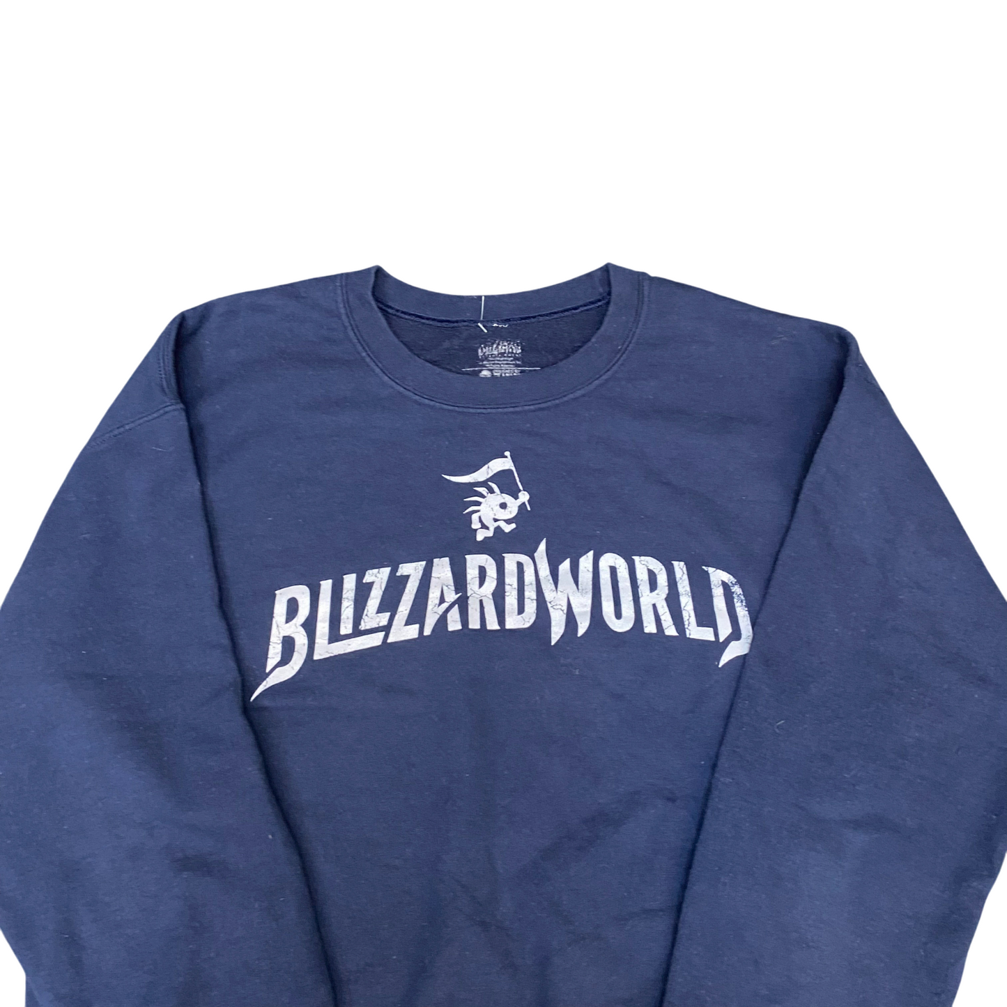 Blizzard World Sweatshirt Mens Large Blue Graphic Print Long Sleeve Crew Neck