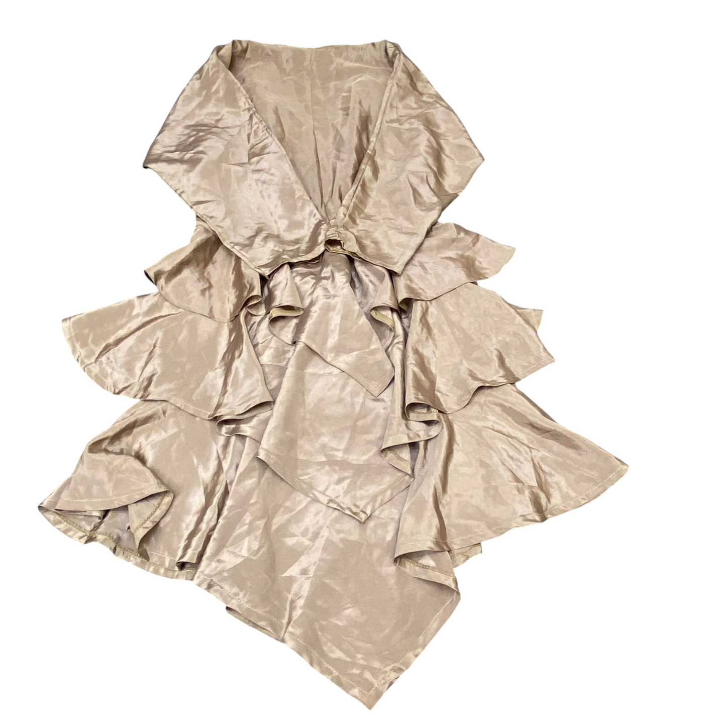 Paris Cocktail Dress Womens M Brown Satin Long Sleeve Layered Asymmetrical Hem