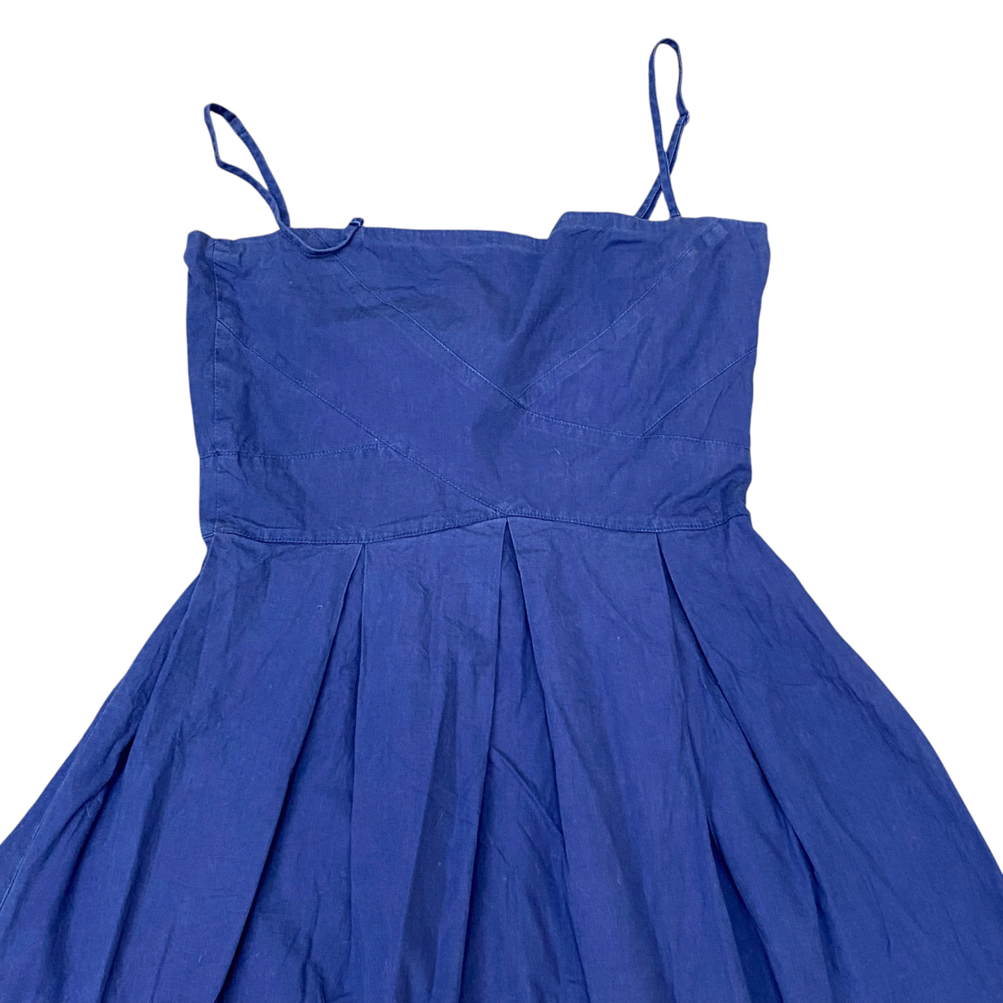 even&odd Mini Dress Womens S Blue Solid Pleated Ruched Back Spaghetti Strap