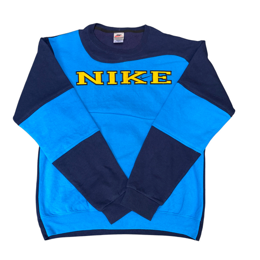 Nike Reworked Sweatshirt Mens Medium Blue Embroidered Spellout Logo Vintage Y2K