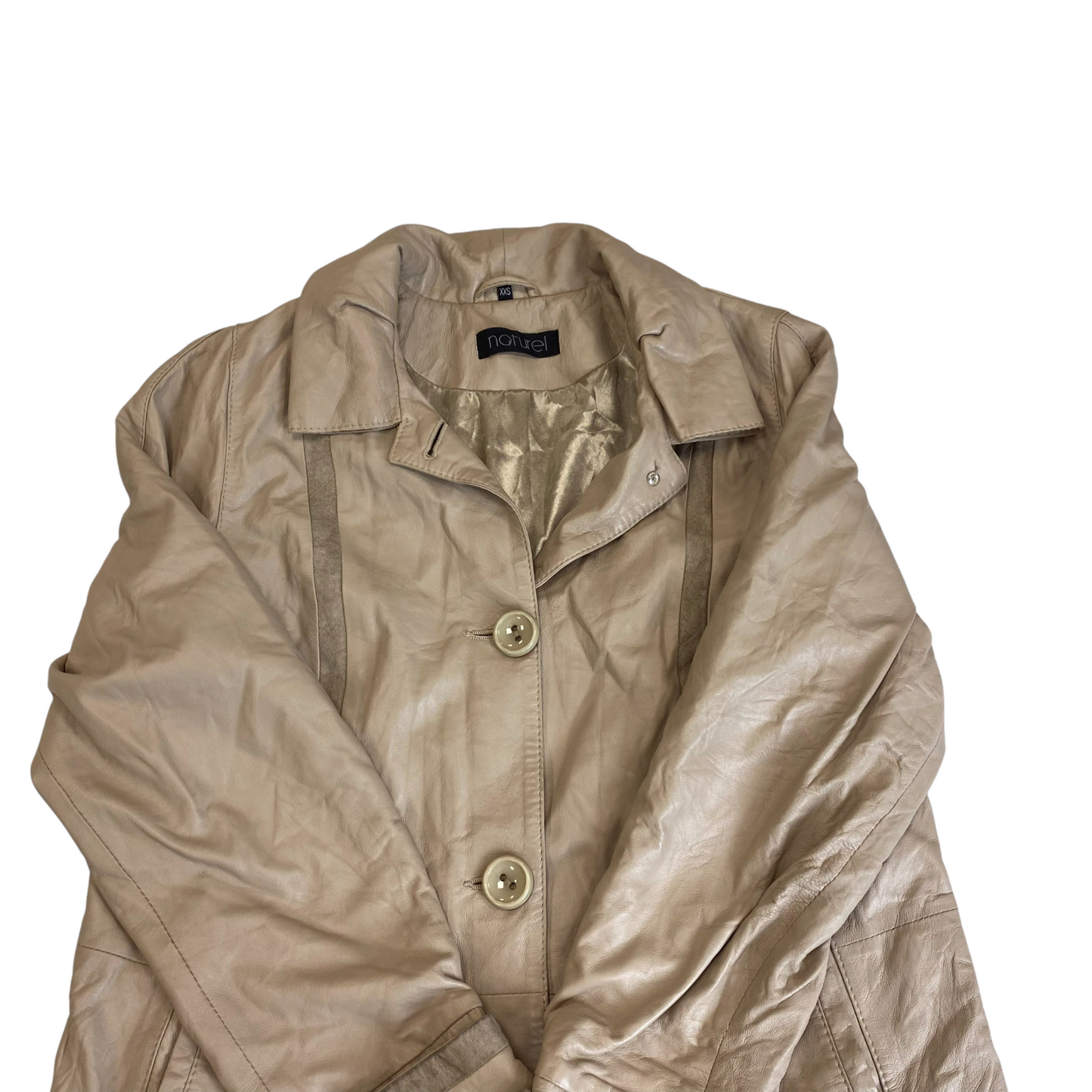 Jacket Womens M Grey Genuine Leather Pockets Long Sleeve Button Front Outdoor