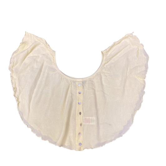 Peasant Cropped Top Womens M Yellow Boho Sheer Round Neck Button Front Casual