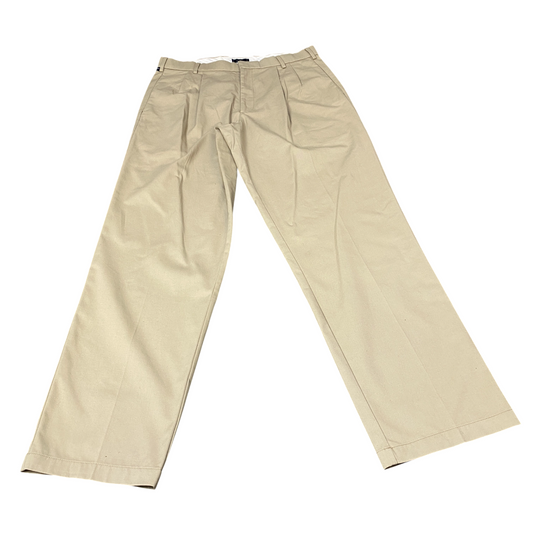 Dockers Pants Mens Large Beige Twill Stretch Pleated Relaxed Fit Straight Leg