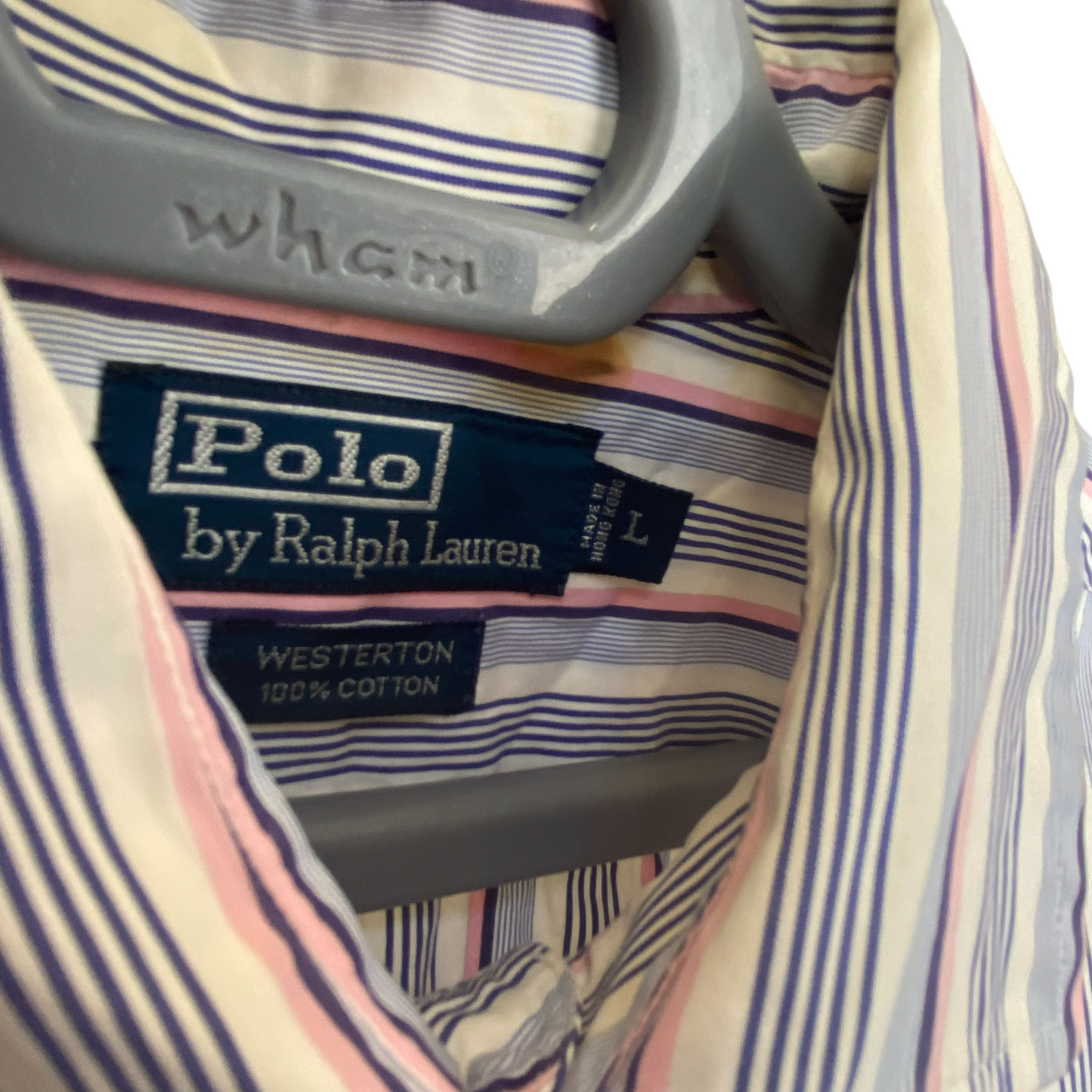 Ralph Lauren Shirt Mens Large Blue Stripe Westerton Cotton Long Sleeve Button Up