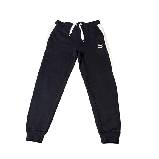 PUMA Joggers Boys Small Black Tapered Leg Elastic Waist Drawstring Track Pants