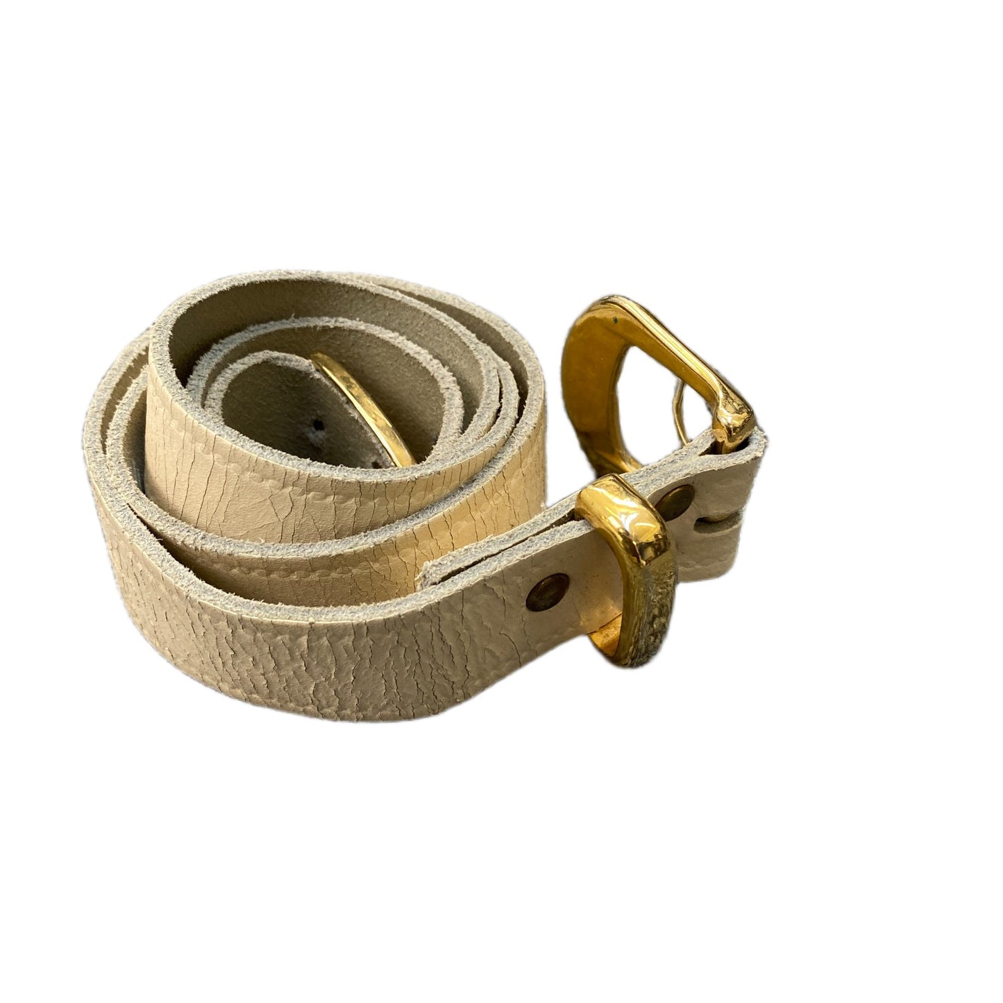 Waist Belt Mens Ivory Leather Adjustable Gold Tone Pin Buckle 35 Inches