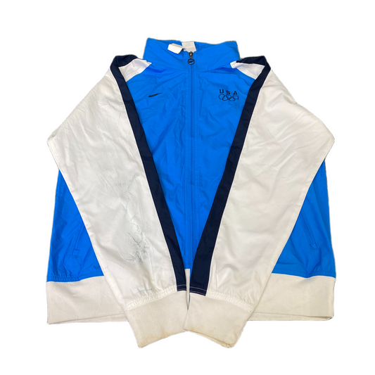 Nike Jacket Mens X-Large White Blue USA Olympic Mesh Lined Long Sleeve Full Zip