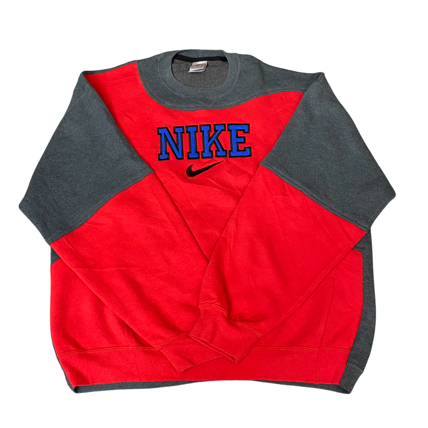 Nike Reworked Sweatshirt Mens XL Red Grey Embroidered Spellout Logo Vintage Y2K